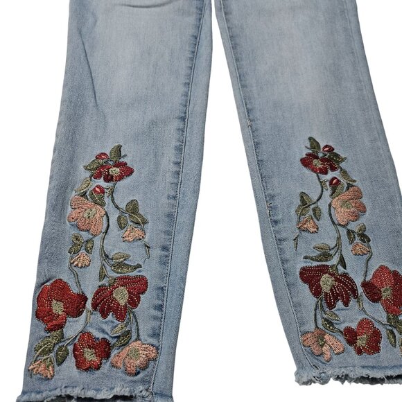 CP Jeans Womens Size 5 Straight Leg Low Rise Light Wash Denim Embroidered Floral - Picture 6 of 9